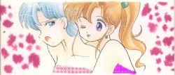 Rule 34 | 1990s (style), bishoujo senshi sailor moon, blue hair, hug, hug from behind, kino makoto, mizuno ami, ponytail, shouting, tongue, yuri