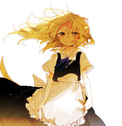 Rule 34 | 1girl, apron grab, bad id, bad pixiv id, blonde hair, clothes grab, crying, highres, kirisame marisa, messy hair, no headwear, poprication, sad, simple background, solo, tears, touhou, white background, yellow eyes