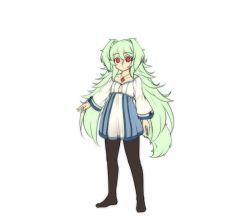 Rule 34 | 1girl, amulet, animal ears, dog ears, dog tail, flat chest, flat color, green hair, jewelry, long hair, minaha (playjoe2005), original, pantyhose, red eyes, simple background, solo, tail, twintails