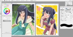 Rule 34 | black hair, blush, chinese clothes, digimon, glasses, highres, long hair, looking at viewer, mochizuki meiko, one eye closed, smile, wink