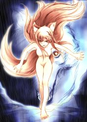Rule 34 | 00s, 1girl, animal ears, barefoot, brown hair, holo, long hair, nude, pikuseru, solo, spice and wolf, tail, wolf ears, wolf tail