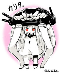 Rule 34 | 10s, 1girl, abyssal ship, akaza, colored skin, dress, headgear, kantai collection, long hair, looking at viewer, northern ocean princess, pale skin, red eyes, sketch, solo, sparkle, translation request, white dress, white skin, wo-class aircraft carrier