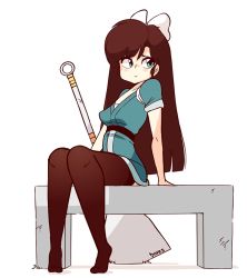 Rule 34 | 1girl, animated, animated gif, aqua eyes, aqua kimono, artist name, black hair, black thighhighs, blush, bow, breasts, cameltoe, chair, cleavage, cleft of venus, closed mouth, collarbone, crossed legs, diives, english text, female focus, full body, hair bow, heart, huge weapon, japanese clothes, kimono, knees together feet apart, kuonji ukyou, leg up, long hair, looking at viewer, looking to the side, medium breasts, open mouth, panties, ranma 1/2, sash, short sleeves, signature, simple background, sitting, solo, spatula, spoken heart, spread legs, talking, text focus, thighhighs, underwear, upskirt, weapon, white background, white bow, white panties