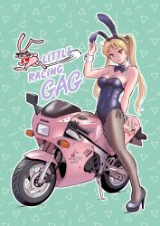 Rule 34 | 1girl, absurdres, bakuon!!, blonde hair, closed mouth, high heels, highres, leotard, long hair, looking at viewer, motor vehicle, motorcycle, playboy bunny, rabbit, rabbit ears, smile, solo, sunglasses, suzunoki rin, twintails