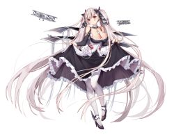 Rule 34 | 1girl, absurdly long hair, aircraft, airplane, azur lane, bare shoulders, black bow, black dress, black footwear, blush, bow, breasts, cleavage, collarbone, commentary request, corset, detached collar, detached sleeves, dress, earrings, flight deck, formidable (azur lane), frilled dress, frills, full body, hair bow, high heels, jewelry, large breasts, long hair, long sleeves, looking at viewer, pantyhose, parted lips, red eyes, silver hair, skirt hold, solo, stud earrings, transparent background, twintails, very long hair, white pantyhose, zhao (pixiv12947327)