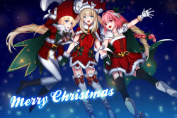 Rule 34 | 1boy, :d, androgynous, astolfo (fate), belt, blonde hair, blue eyes, bow, braid, cape, capelet, chevalier d&#039;eon (fate), christmas, crossdressing, dress, drill hair, fate/apocrypha, fate/grand order, fate (series), fur trim, garter straps, gloves, hair bow, hat, long hair, marie antoinette (fate), merry christmas, open mouth, pink eyes, pink hair, red eyes, santa costume, silver hair, single braid, smile, thighhighs, trap, twin drills, ycco (estrella), zettai ryouiki