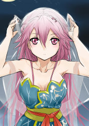 Rule 34 | 10s, 1girl, absurdres, bare shoulders, breasts, chikkinage nage, cleavage, guilty crown, hair ornament, hairclip, highres, long hair, looking at viewer, pink eyes, pink hair, solo, twintails, veil, yuzuriha inori