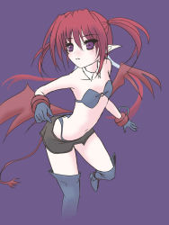 Rule 34 | 00s, 1girl, agito, agito (nanoha), bandeau, boots, demon girl, flat chest, frapowa, gloves, long hair, lyrical nanoha, magical girl, mahou shoujo lyrical nanoha, mahou shoujo lyrical nanoha strikers, miniskirt, o-ring, o-ring top, pointy ears, purple eyes, red hair, skirt, solo, strapless, tail, thigh boots, thighhighs, tube top, twintails, wings
