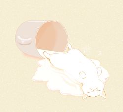 Rule 34 | animal, cat, chai (drawingchisanne), commentary request, cup, highres, liquid, lying, milk, on back, original, signature, simple background, spill, spilled milk, undersized animal, white cat