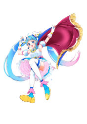 Rule 34 | 1girl, absurdres, blue eyes, blue hair, blue skirt, boots, brooch, cape, cure sky, detached sleeves, fingerless gloves, frills, fujisaki star, full body, gloves, highres, hirogaru sky! precure, jewelry, long hair, magical girl, open mouth, precure, puffy detached sleeves, puffy sleeves, shirt, single sidelock, skirt, smile, sora harewataru, thighhighs, twintails, two-sided cape, two-sided fabric, visual novel, white background, white shirt, white thighhighs, wing brooch, wing hair ornament
