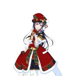 Rule 34 | 10s, 1girl, bell, blue hair, bow, candy, candy cane, capelet, christmas, dress, flower, food, fur trim, gloves, hat, hat flower, head tilt, layered dress, long hair, looking at viewer, love live!, love live! school idol festival, love live! school idol project, non-web source, official art, open mouth, plaid, santa hat, short hair, skirt hold, smile, snowflake print, solo, sonoda umi, transparent background, wand, yellow eyes