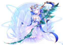 Rule 34 | 1girl, blue hair, boots, breasts, bridal gauntlets, detached sleeves, dress, granblue fantasy, high heel boots, high heels, jewelry, light blue hair, lips, long sleeves, macula marius, medium breasts, parted lips, short dress, short hair, smile, solo, staff, thigh boots, thighhighs, torachiyo nagao, wide sleeves
