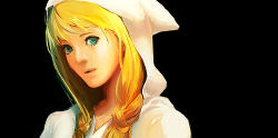 Rule 34 | 1girl, bad id, bad pixiv id, blonde hair, braid, female focus, final fantasy, final fantasy tactics, green eyes, hair over shoulder, hood, lowres, simple background, solo, twin braids, twintails, white mage, white mage (fft), white mage (final fantasy), zazagi