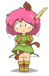 Rule 34 | 1990s (style), 1girl, animal, bad id, bad pixiv id, blush, blush stickers, bow (weapon), breasts, final fantasy, final fantasy v, green eyes, highres, kuto tubuyaki, lenna charlotte tycoon, pink hair, ranger, retro artstyle, shirt, short hair, smile, solo, squirrel, weapon
