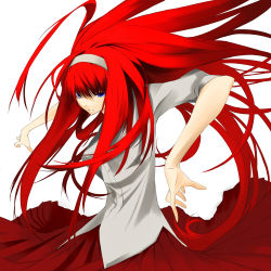 00s 1girl bad_id bad_pixiv_id blue_eyes female_focus hair_down hairband long_hair long_skirt red_hair red_skirt shin_(anbqqcb) shirt simple_background skirt solo tohno_akiha toono_akiha tsukihime vermillion_akiha very_long_hair