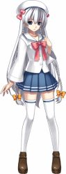 Rule 34 | 00s, 1girl, alternate costume, ar tonelico, ar tonelico i, beret, blue eyes, bow, braid, cross edge, full body, gust, hair bow, hat, hirano katsuyuki, loafers, long hair, official art, pleated skirt, sailor collar, scarf, school uniform, shoes, shurelia (ar tonelico), skirt, solo, standing, thighhighs, transparent background, twin braids, very long hair, white hair, white thighhighs, zettai ryouiki