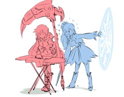 Rule 34 | 2girls, angry, color connection, crescent rose, glyph, iesupa, ironing, ironing board, multiple girls, myrtenaster, ruby rose, rwby, weiss schnee