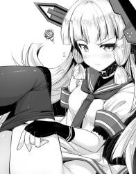 Rule 34 | 10s, 1girl, ai takurou, blunt bangs, blush, breasts, closed eyes, closed mouth, dress, dressing, eyebrows, fingerless gloves, flying sweatdrops, gloves, greyscale, headgear, kantai collection, long hair, looking at viewer, monochrome, murakumo (kancolle), neckerchief, no panties, nose blush, pantyhose, sailor dress, short sleeves, sidelocks, simple background, sitting, sketch, small breasts, solo, squiggle, thighs, white background