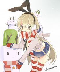 Rule 34 | 10s, 1girl, blonde hair, brown eyes, chiyu (cotoritori), gloves, hairband, highres, jacket, kantai collection, long hair, md5 mismatch, rensouhou-chan, resized, scarf, shimakaze (kancolle), snowman, solo, thighhighs
