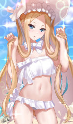 Rule 34 | 1girl, abigail williams (fate), abigail williams (swimsuit foreigner) (fate), abigail williams (swimsuit foreigner) (third ascension) (fate), absurdres, bare shoulders, beach, bikini, blonde hair, blue eyes, blue sky, bonnet, bow, breasts, fate/grand order, fate (series), forehead, hair bow, highres, holding, holding hair, long hair, md5 mismatch, miniskirt, navel, nez-box, open mouth, parted bangs, sidelocks, skirt, sky, small breasts, solo, sparkle, swimsuit, twintails, very long hair, white bikini, white bow, white headwear