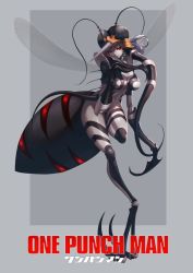Rule 34 | 1girl, antennae, arthropod girl, breasts, bug, cesjjaing, claws, compound eyes, copyright name, extra eyes, full body, highres, insect, large breasts, monster girl, mosquito, mosquito girl, mosquito musume, one-punch man, personification, solo