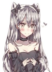 Rule 34 | 10s, 1girl, alternate costume, amatsukaze (kancolle), bad anatomy, bad hands, bare shoulders, black dress, blush, bow, choker, commentary, dress, grey hair, hair bow, heart, kantai collection, kvlen, smile, solo, twintails, two side up, upper body, yellow eyes