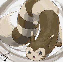 Rule 34 | commentary request, creatures (company), dated, furret, game freak, gen 2 pokemon, green eyes, nintendo, no humans, open mouth, pokemon, pokemon (creature), signature, solo, toes, tongue, yu ikedon