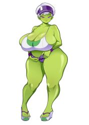 Rule 34 | 1girl, absurdres, breasts, bunkwizard, cheelai, cleavage, dragon ball, dragon ball super, feet, highres, huge breasts, mature female, sandals, solo, standing