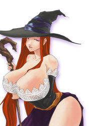 breasts cleavage dragon&#039;s_crown hat huge_breasts kuzumin smile sorceress_(dragon&#039;s_crown) staff vanillaware weapon