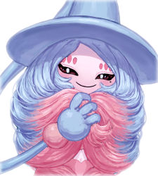 Rule 34 | 1girl, absurdres, black sclera, blue hair, blush, colored sclera, creatures (company), game freak, gen 8 pokemon, hat, hatterene, highres, long hair, mole, mole under eye, nintendo, no humans, pink hair, pokemon, raid (donghyeok), smile, solo, tentacle hair, white eyes, witch hat