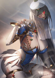 Rule 34 | 1girl, arm wrap, armlet, armor, bandaged arm, bandages, black hair, blue armor, bracelet, breastplate, breasts, bridal gauntlets, circlet, cleavage, dark-skinned female, dark skin, fate/grand order, fate (series), forehead jewel, genyaky, gold trim, green eyes, hat, highres, jewelry, large breasts, long hair, looking at viewer, mouth veil, parted bangs, pauldrons, pelvic curtain, ring, scheherazade (fate), see-through, see-through cleavage, shoulder armor, sideboob, solo, thighlet, thighs, veil