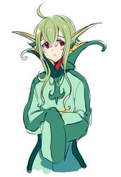 Rule 34 | 1girl, ahoge, bad id, bad pixiv id, blue jacket, closed mouth, creatures (company), frown, game freak, gen 5 pokemon, green hair, green jacket, hair between eyes, jacket, kz 609, long hair, long sleeves, looking away, looking to the side, nintendo, personification, pokemon, pokemon bw, popped collar, red eyes, serperior, sidelocks, simple background, sleeves past wrists, solo, wavy hair, white background