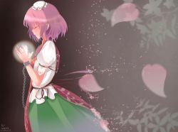 Rule 34 | 1girl, absurdres, bad id, bad pixiv id, bun cover, cuffs, double bun, closed eyes, from side, highres, ibaraki kasen, petals, pink hair, profile, septet (zrca janne), shackles, solo, tabard, tears, touhou