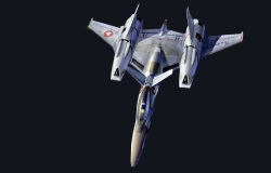 Rule 34 | absurdres, aircraft, airplane, asterozoa, black background, canopy (aircraft), fighter jet, from above, highres, jet, macross, macross flashback 2012, mecha, military, military vehicle, no humans, robot, roundel, science fiction, solo, variable fighter, vehicle focus, vf-4