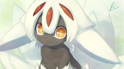 Rule 34 | 1girl, black skin, brown eyes, colored skin, dark-skinned female, dark skin, extra arms, faputa, female focus, flat chest, hair between eyes, made in abyss, monster girl, multiple tails, no nipples, parted lips, ria2067, solo, tail, very dark skin, white hair