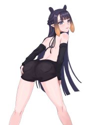 Rule 34 | 1girl, absurdres, animal ears, ass, ass focus, ass grab, bare back, bare shoulders, black ribbon, black shorts, black sweater, clothing cutout, from behind, hair ornament, highres, hololive, hololive english, kuon bb, leaning forward, looking back, mole, mole under eye, ninomae ina&#039;nis, pointy ears, purple eyes, purple hair, ribbon, shorts, shoulder cutout, spread legs, standing, sweater, tentacles, tongue, tongue out, virtual youtuber