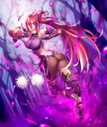 Rule 34 | 1girl, ass, bare shoulders, bodysuit, breasts, choker, covered erect nipples, curvy, detached sleeves, female focus, full body, hair between eyes, hair ornament, highres, large breasts, lilith-soft, long hair, looking at viewer, looking back, ninja, pink eyes, pom pom (clothes), ponytail, red hair, shin guards, shiny clothes, shiny skin, skin tight, solo, taimanin (series), taimanin asagi, taimanin asagi kessen arena, tongue, underboob, very long hair, water drop, weapon, yanagi rokuho, yuuji (and)