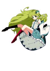 Rule 34 | 1girl, absurdres, blush, detached sleeves, floating, frog, frog hair ornament, full body, green eyes, green hair, hair ornament, highres, japanese clothes, kochiya sanae, long hair, long skirt, matching hair/eyes, miko, mountain of faith, namatyoco, open mouth, shirt, shoes, skirt, snake, snake hair ornament, solo, touhou, transparent background, very long hair, white background