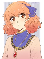 Rule 34 | 1girl, adricarra, artist name, brown eyes, curly hair, fire emblem, fire emblem echoes: shadows of valentia, genny (fire emblem), hairband, jewelry, necklace, nintendo, pink hair, portrait, solo
