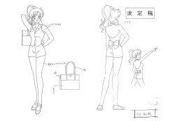 Rule 34 | 1990s (style), 1girl, bag, bare legs, bishoujo senshi sailor moon, bishoujo senshi sailor moon r: the movie, bow, brooch, casual, character sheet, choker, closed mouth, gloves, holding, holding bag, jewelry, kino makoto, long hair, looking at viewer, looking back, monochrome, official art, one eye closed, open mouth, ponytail, retro artstyle, short shorts, shorts, smile, solo, standing, toei animation, v, white background, white gloves, wide hips, wink