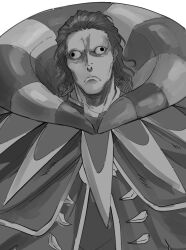 Rule 34 | 1boy, fate/grand order, fate/zero, fate (series), frown, gilles de rais (caster) (fate), googly eyes, greyscale, itaru (kidomh63), looking at viewer, male focus, monochrome, no eyebrows, short hair, solo, upper body