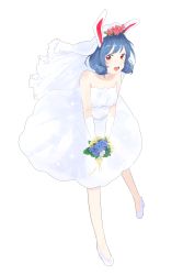 Rule 34 | 1girl, alternate hairstyle, animal ears, bad id, bad pixiv id, bare shoulders, blue hair, bridal veil, dress, drill hair, full body, gloves, happy, high heels, highres, honi (honix3), legacy of lunatic kingdom, open mouth, pale skin, rabbit ears, red eyes, seiran (touhou), short hair, solo, strapless, strapless dress, touhou, transparent background, twin drills, veil, wedding, wedding dress, white gloves