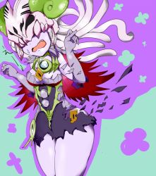 Rule 34 | 1girl, archfiend heiress, between breasts, breasts, colored skin, duel monster, female focus, purple skin, solo, tagme, torn clothes, trick archfiend, wardrobe malfunction, yu-gi-oh!