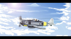 Rule 34 | 1girl, aircraft, airplane, animal ears, cloud, day, fw 190, headphones, highres, hu sea, letterboxed, luftwaffe, military, original, sky, solo, strike witches, vehicle focus, world war ii, world witches series