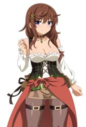 Rule 34 | 1girl, breasts, cleavage, clenched hand, game cg, isabella (sakura dungeon), sakura dungeon, simple background, solo, tagme, white background