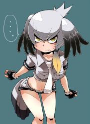 Rule 34 | 10s, 1girl, ayame hashinimasen, black hair, gloves, kemono friends, long hair, looking at viewer, multicolored hair, necktie, orange hair, shoebill (kemono friends), side ponytail, silver hair, solo, tail, yellow eyes