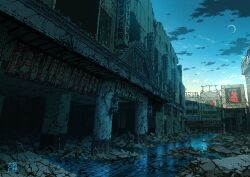 abandoned building cloud commentary_request dilapidated highres night night_sky no_humans original outdoors ruins scenery sky star_(sky) tokyogenso translation_request water