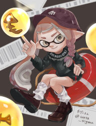 Rule 34 | 1girl, absurdres, closed mouth, commentary request, full body, golden egg, hat, highres, inkling, inkling girl, inkling player character, koyomi yamai, leg warmers, lifebuoy, long hair, looking at viewer, nintendo, orange hair, pointy ears, red footwear, red hat, salmon run (splatoon), shoes, smile, solo, splatoon (series), swim ring, tentacle hair, thick eyebrows, yellow eyes