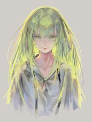 Rule 34 | 1other, androgynous, closed mouth, enkidu (fate), fate/grand order, fate (series), green eyes, green hair, grey background, highres, hood, hood down, long hair, looking at viewer, robe, rsef, sanpaku, simple background, solo, upper body
