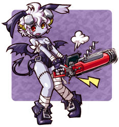 Rule 34 | animal ears, bandages, rabbit ears, chainsaw, heterochromia, homunculus, horns, monster girl, scar, stitches, toriny, torinyi, weapon, wings, zipper, zombie